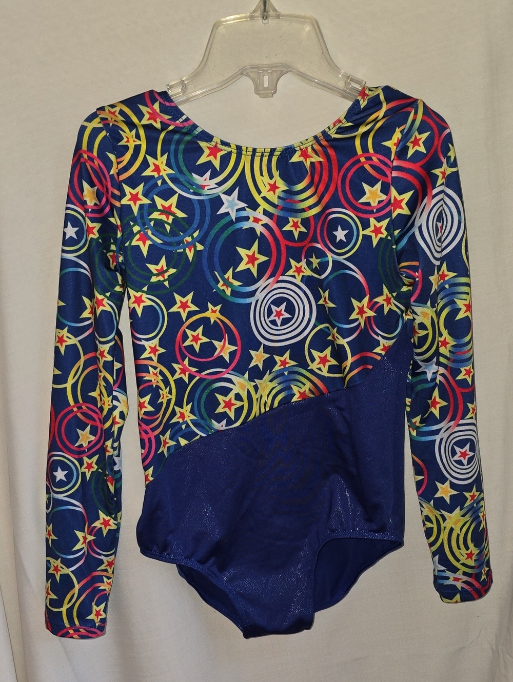 Girls' Navy Star & Circle Long-Sleeve Gymnastic Leotard